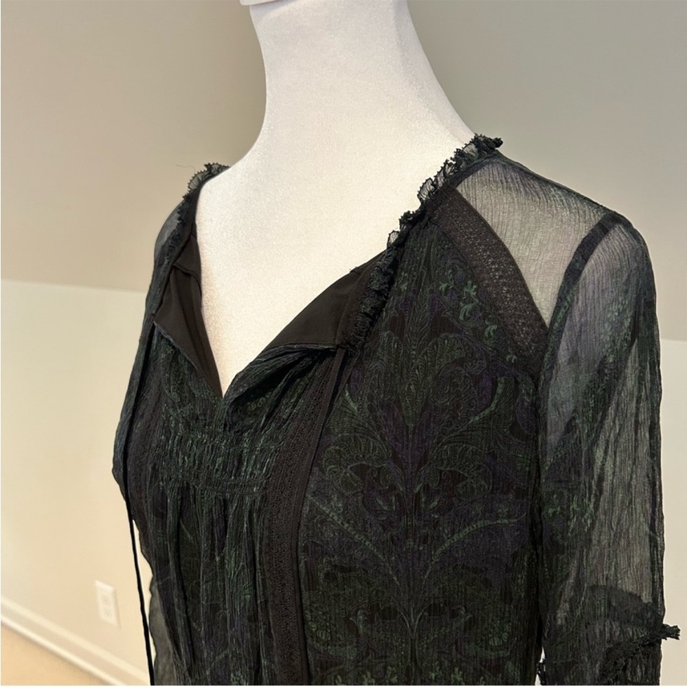 Elie Tahari Black and Green Silk Bell Sleeve Dress - Picture 13 of 13
